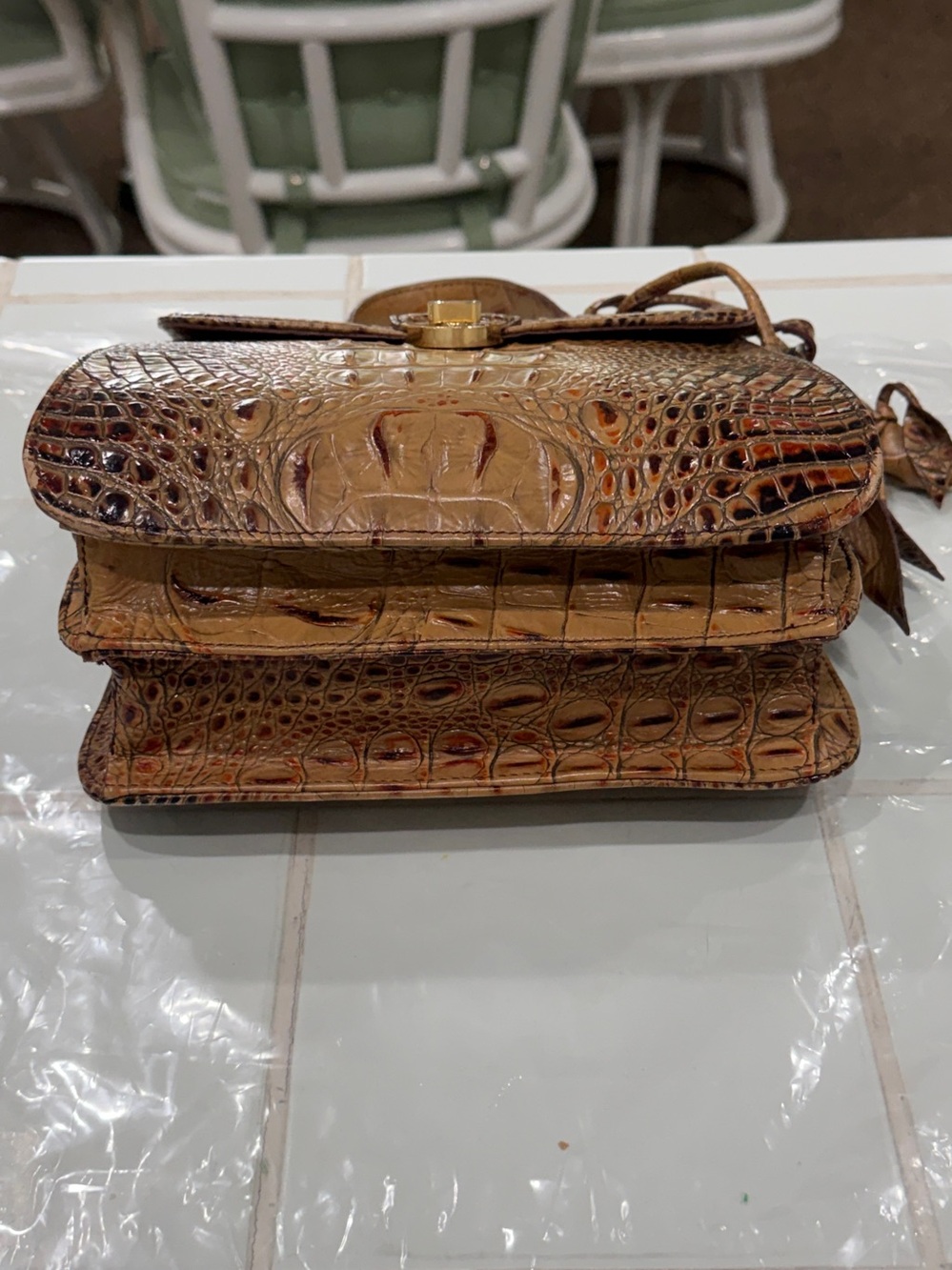 RARE Vtg Brahmin Lady Vittoria Rose Satchel Pecan Leather Strap RoseTassels EUC - Picture 8 of 16